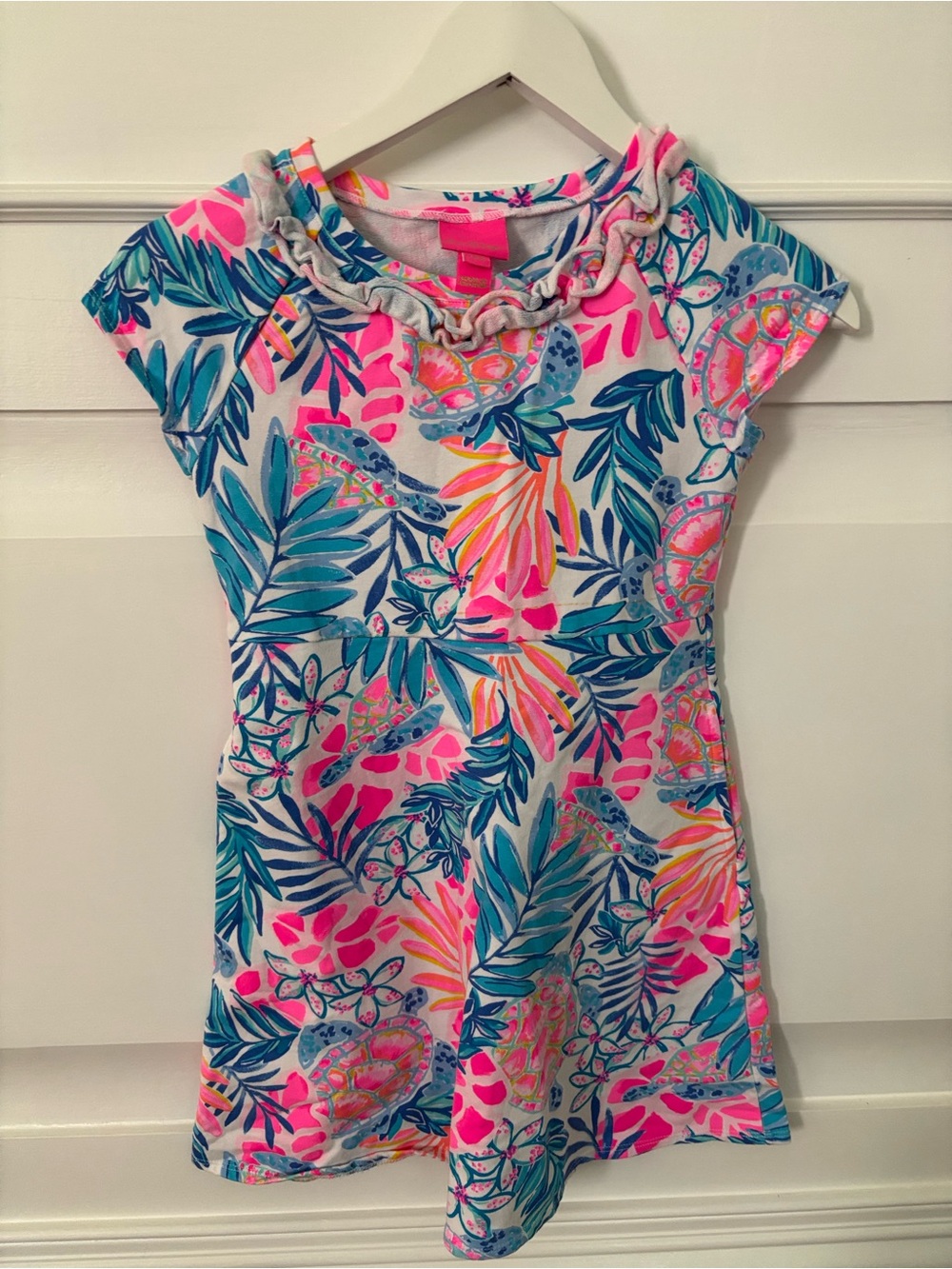 Lilly Pulitzer Girls Pink Teal Tropical Leaf Dress